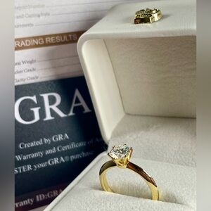 GRA 1CT Moissanite Diamond 18k over 925 silver. Size 7